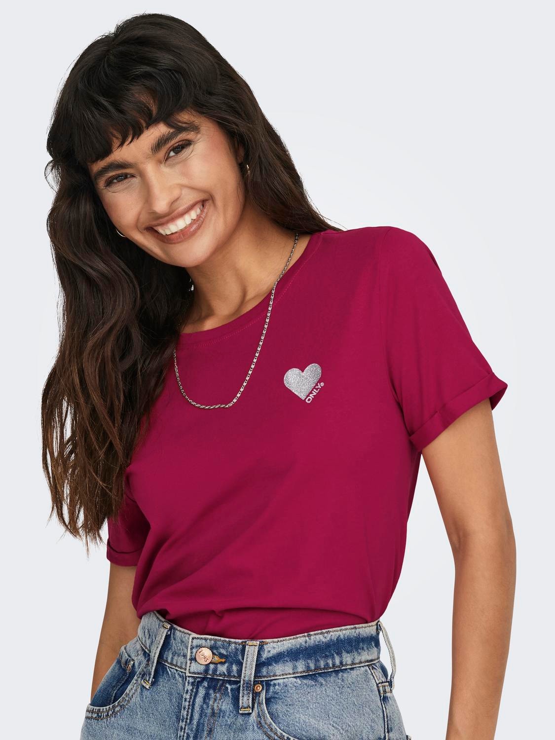ONLY Heart printed Top -Cerise - 15244714
