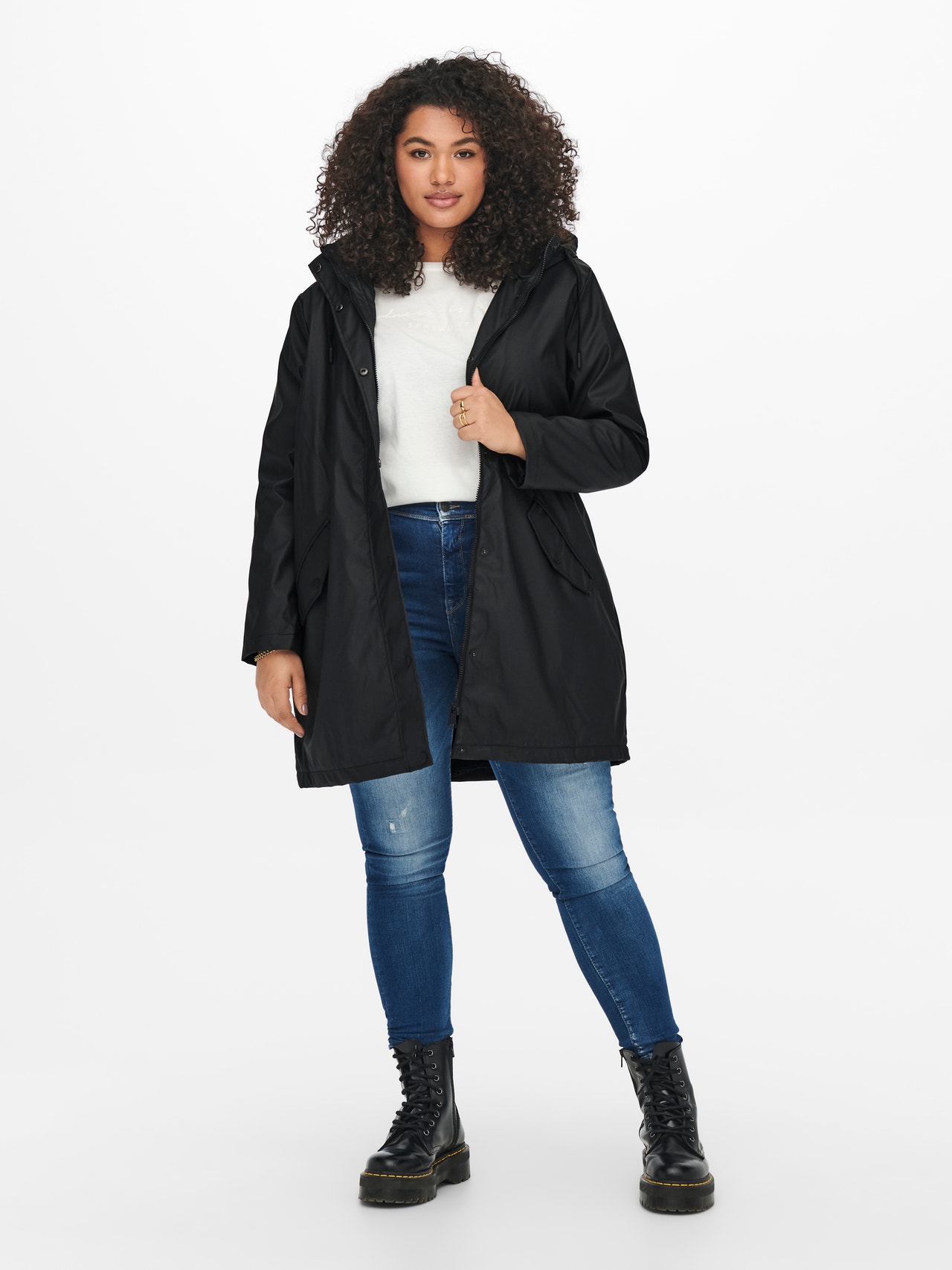 ONLY Hood with teddy lining Coat -Black - 15244948