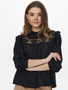 ONLY Regular Fit O-Neck Buttoned cuffs Top -Black - 15245061