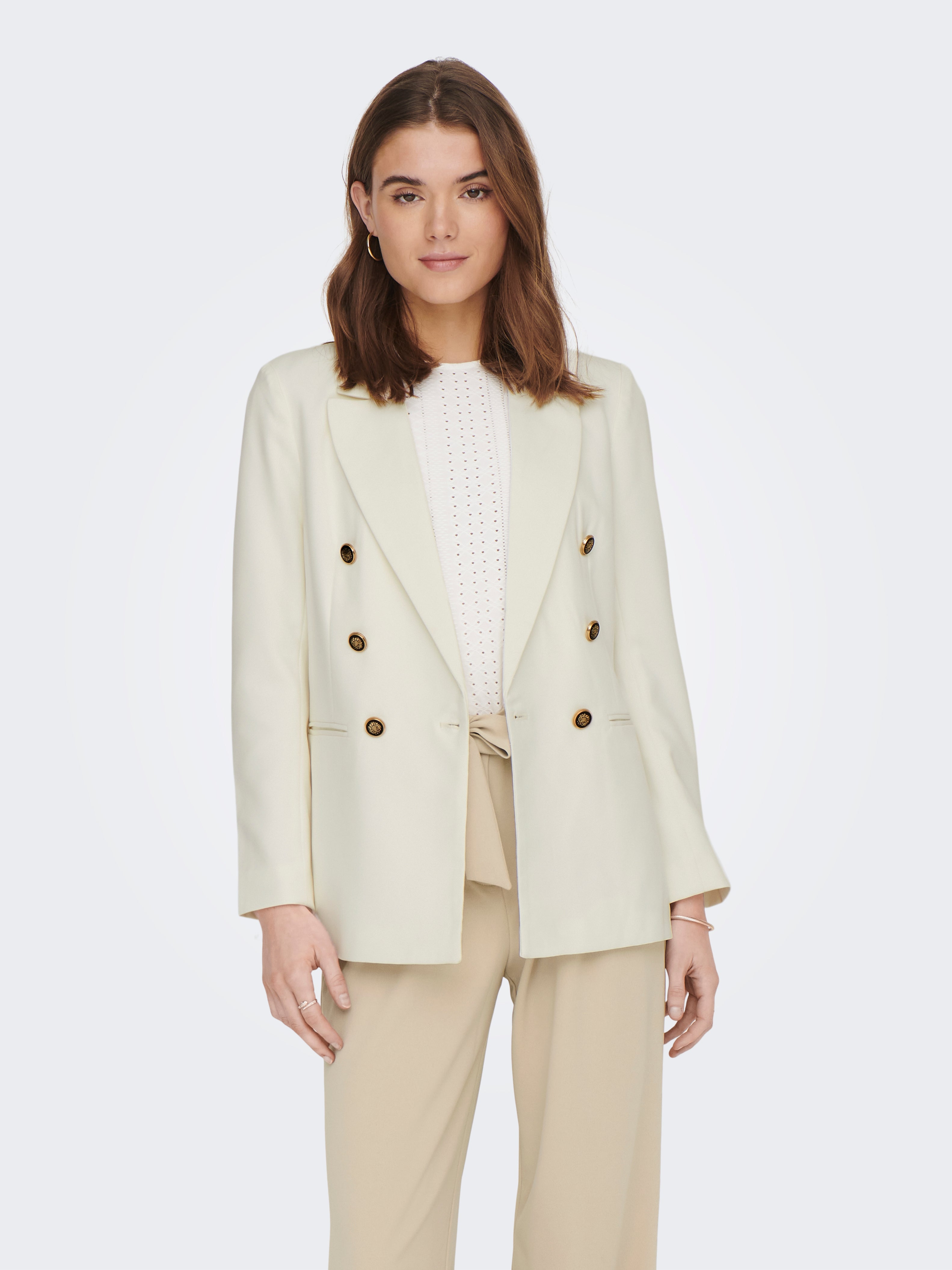 Cream fitted blazer hot sale