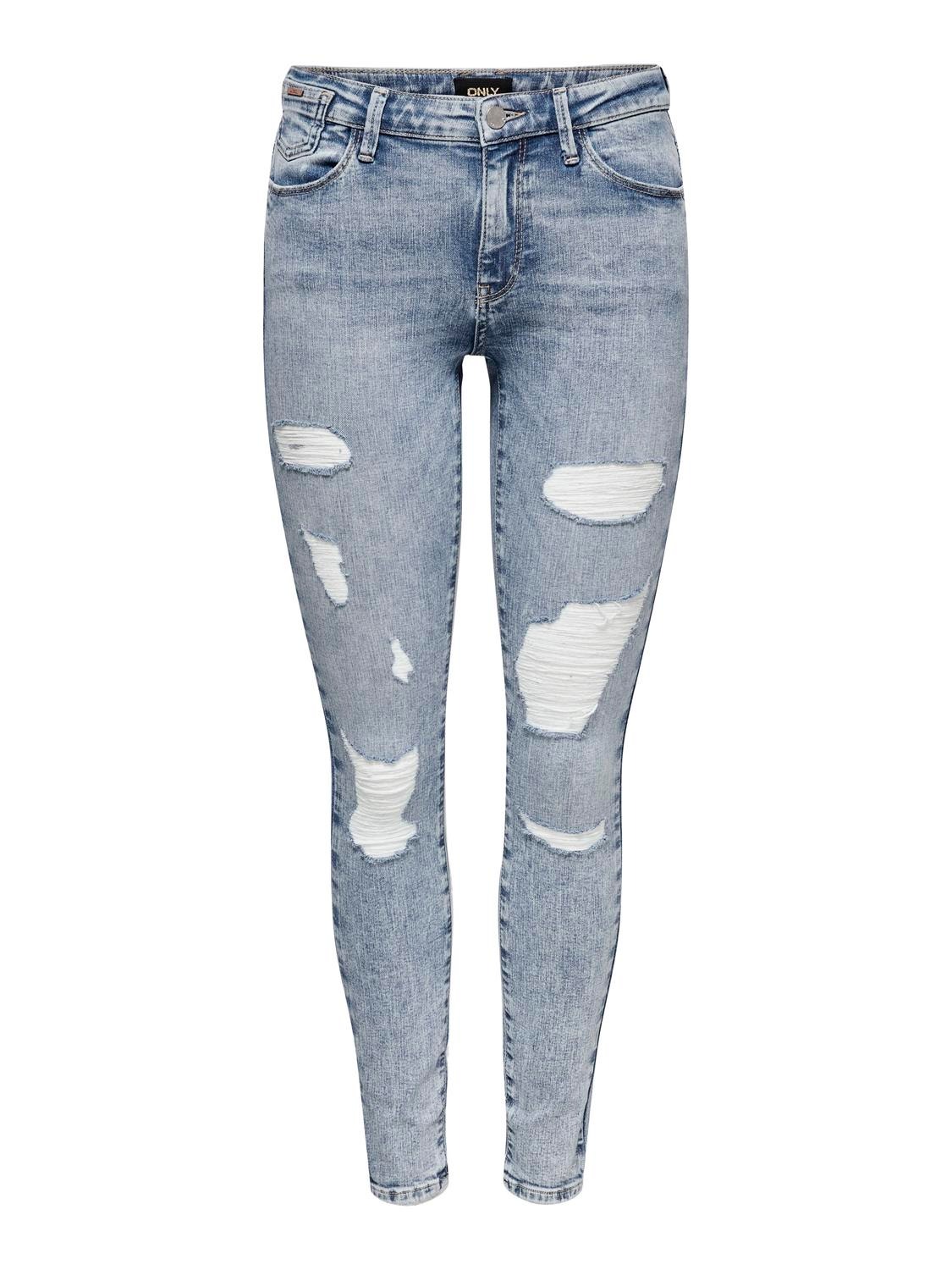 ONLY Jeans Skinny Fit Taille moyenne Ourlé destroy -Light Blue Denim - 15245316