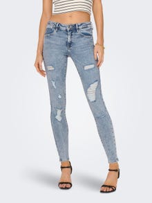 ONLY Skinny Fit Mid waist Destroyed hems Jeans -Light Blue Denim - 15245316