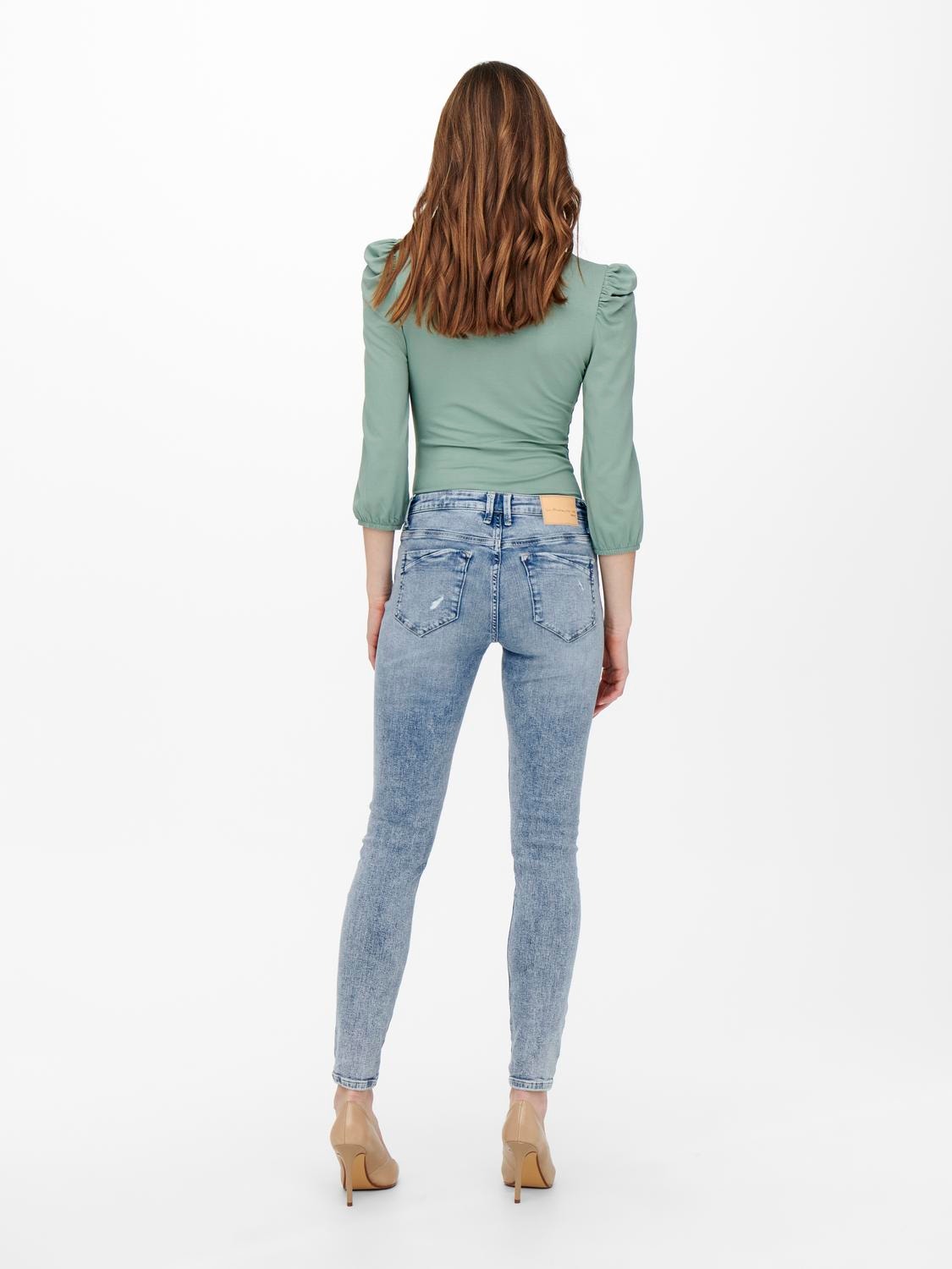 ONLY Jeans Skinny Fit Taille moyenne Ourlé destroy -Light Blue Denim - 15245316