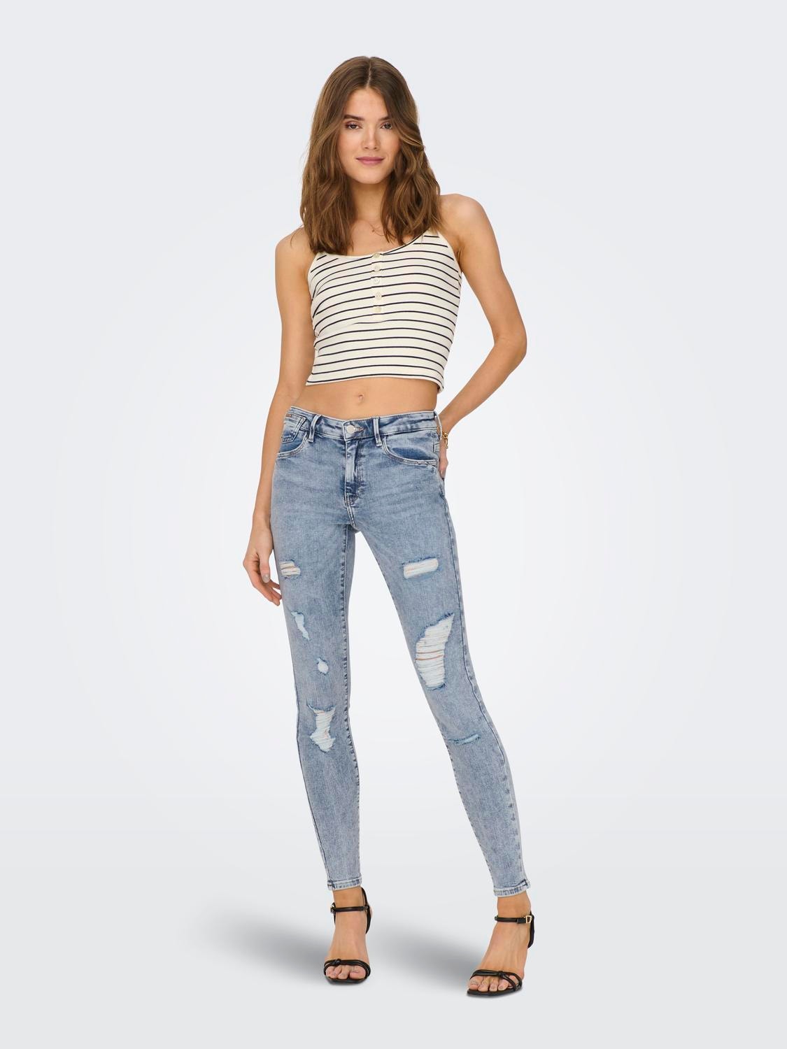ONLY Skinny Fit Mittlere Taille Offener Saum Jeans -Light Blue Denim - 15245316