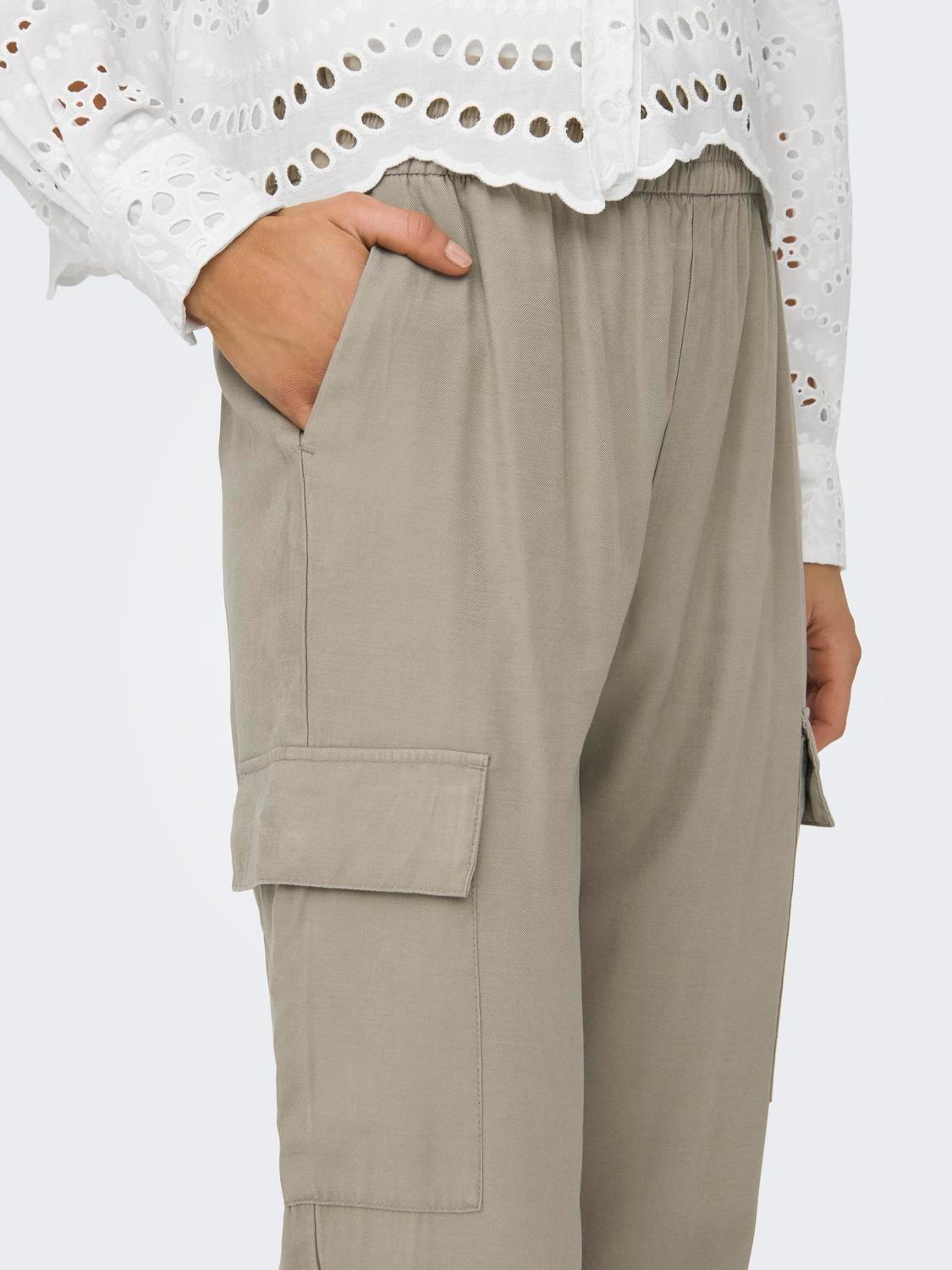 ONLY High waisted cargo Trousers -Pure Cashmere - 15245364