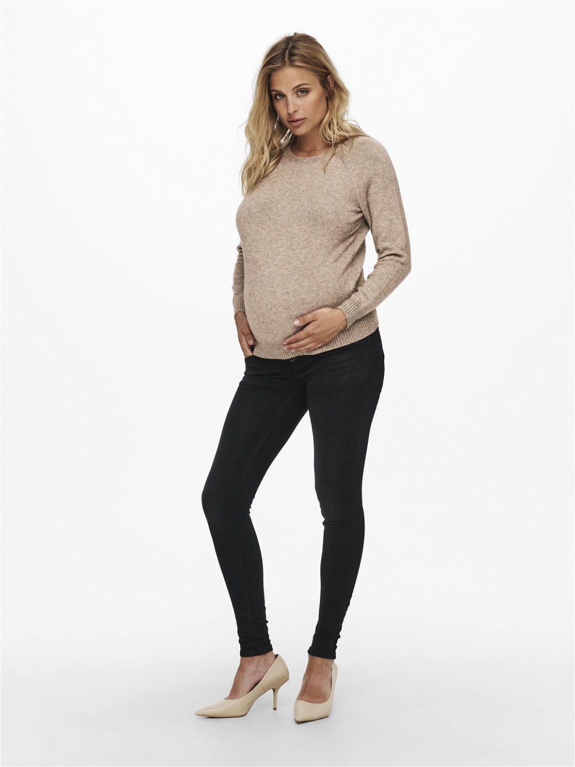ONLY Mama Loose Fit Strickpullover -Beige - 15245418