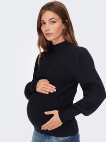 ONLY Knit Fit High neck Maternity High cuffs Puff sleeves Pullover -Black - 15245433