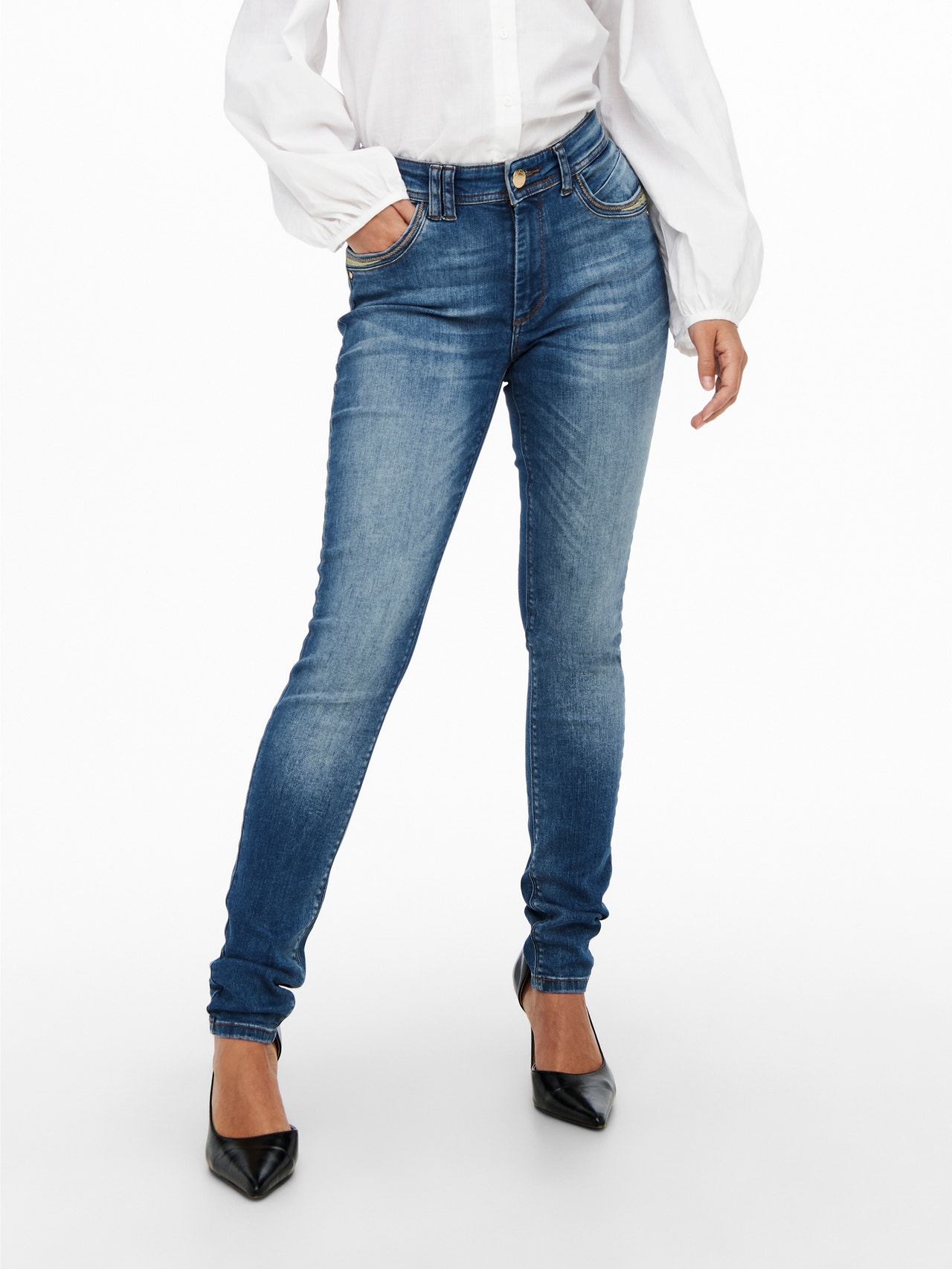 ONLY ONLSTACY LIFE Mid Waist SKinny LOW ANKLE Jeans -Medium Blue Denim - 15245452