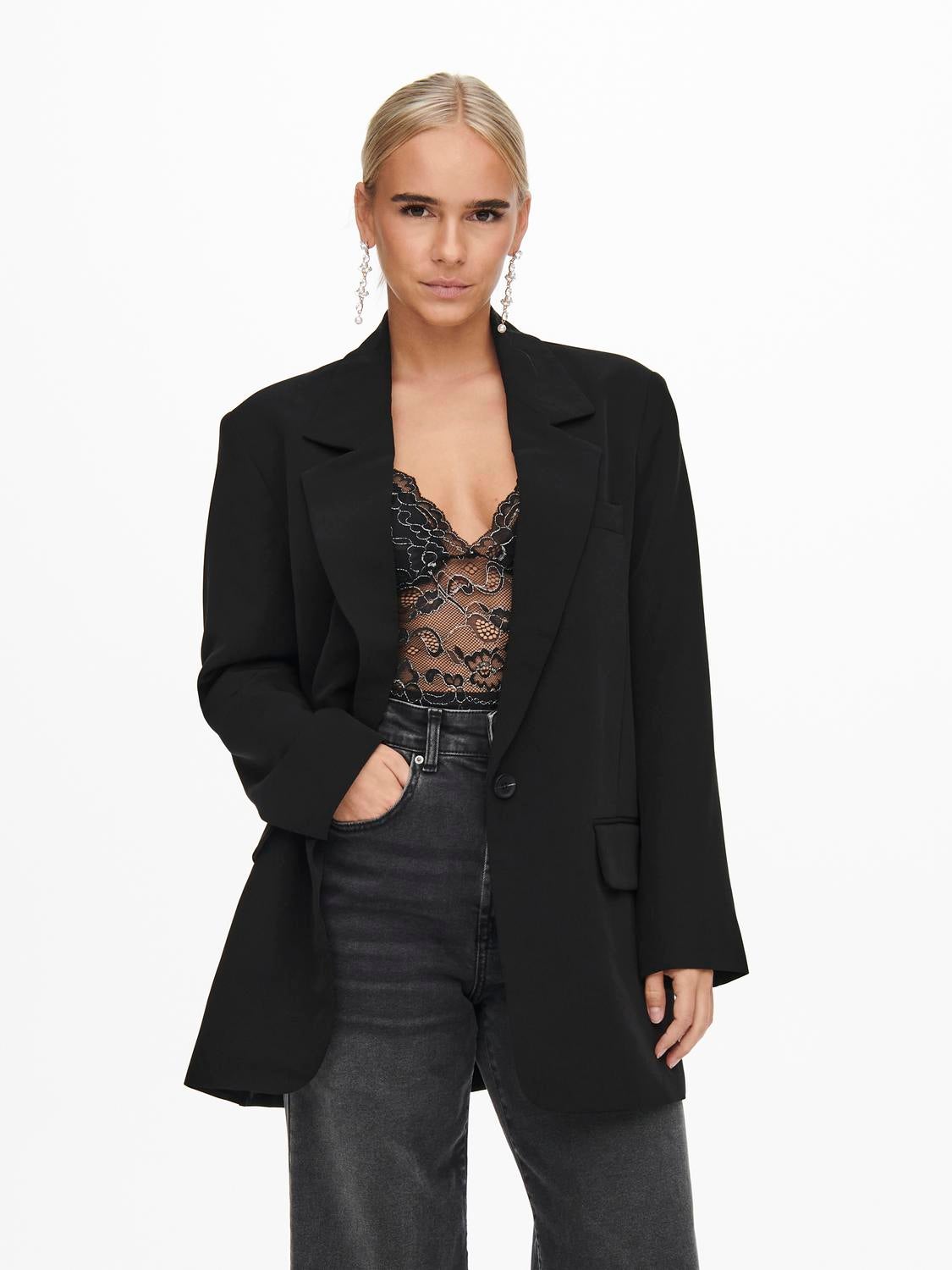 Long blazer noir femme new arrivals