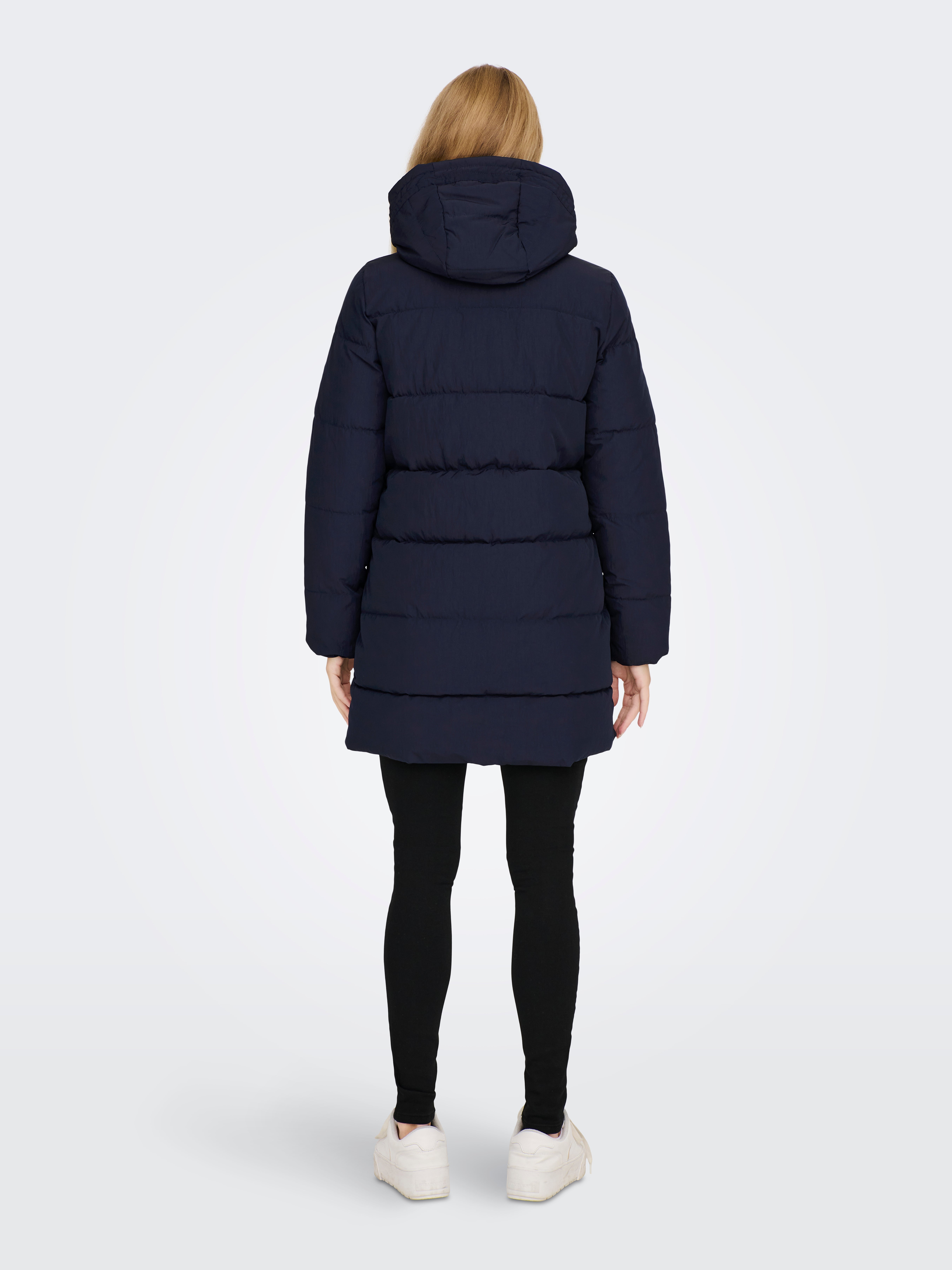 navy long puffer jacket