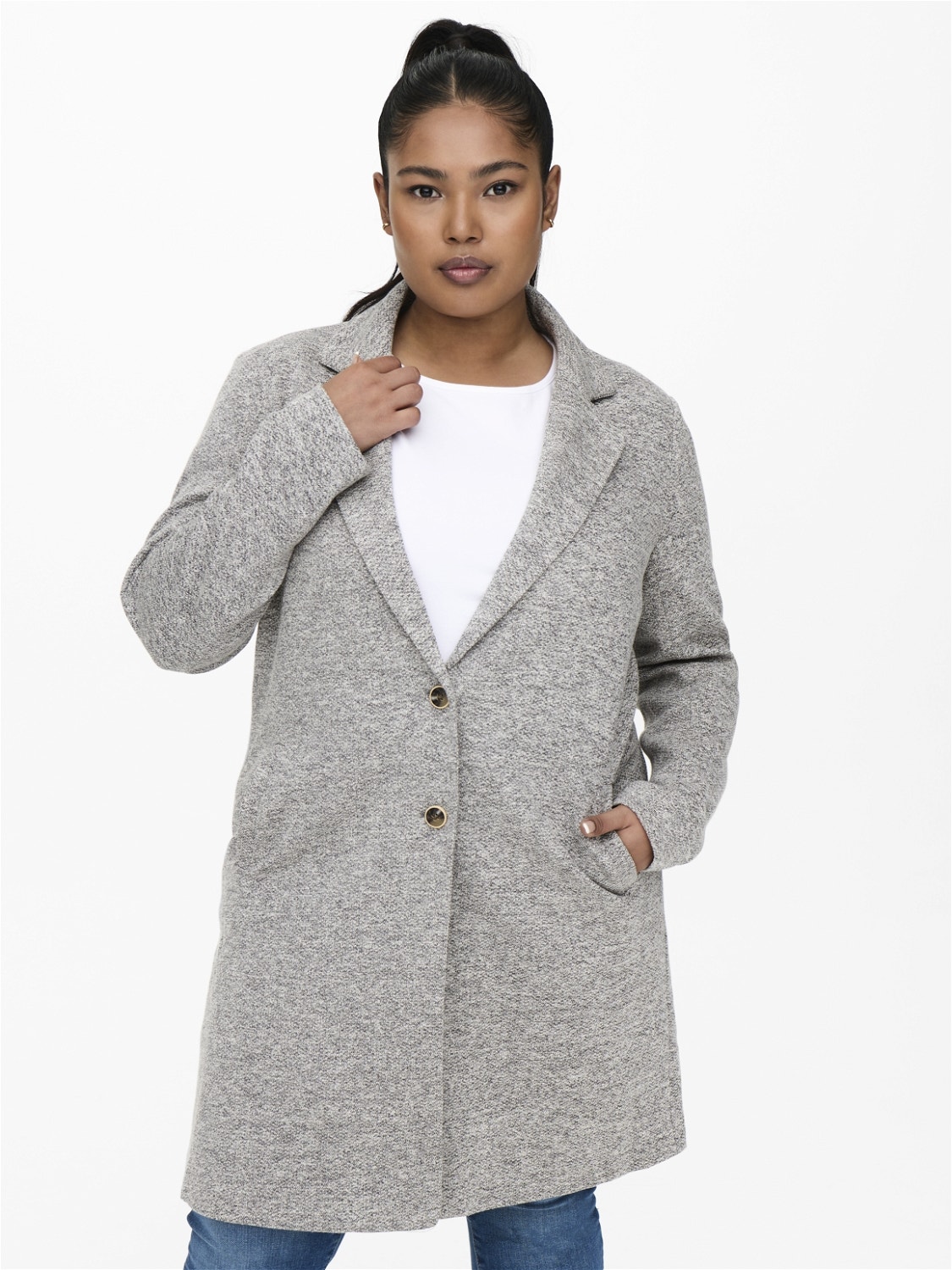 Curvy solid colored coat | Light Grey | ONLY® | Langmäntel