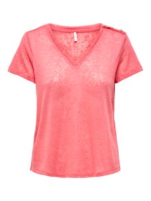 ONLY T-shirts Regular Fit Col en V -Georgia Peach - 15246107