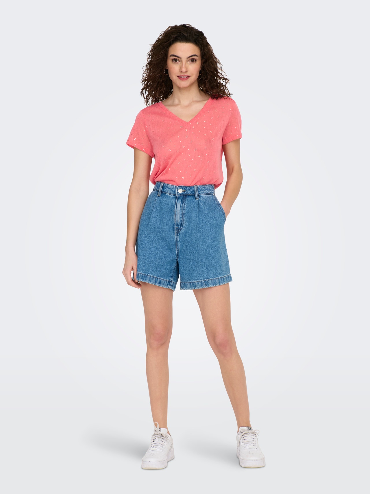 ONLY T-shirts Regular Fit Col en V -Georgia Peach - 15246107