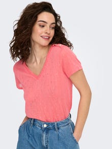 ONLY T-shirts Regular Fit Col en V -Georgia Peach - 15246107