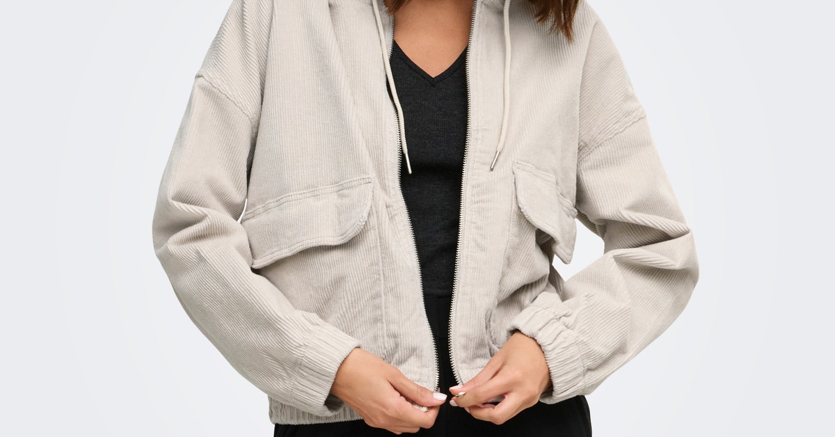 Veste ONLY Onlkenzie Velours Côtelé - Manches Longues, Coton/Élasthanne, Capuche Adjustable