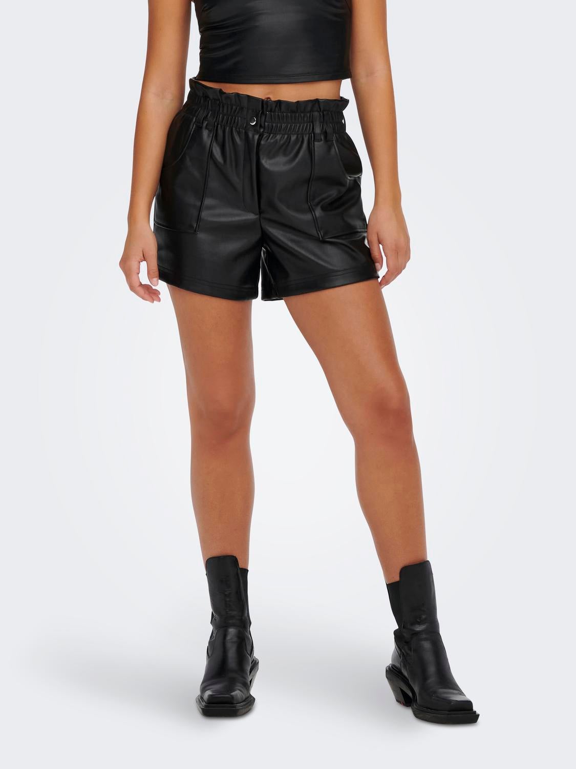 Thumbnail - Onlstephanie Normal Geschnitten Shorts In Lederoptik