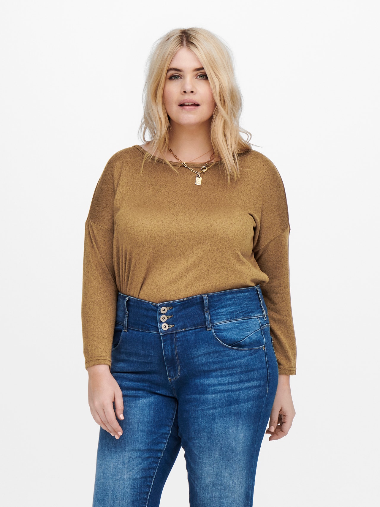 ONLY Regular Fit O-Neck Dropped shoulders Top -Toasted Coconut - 15246678