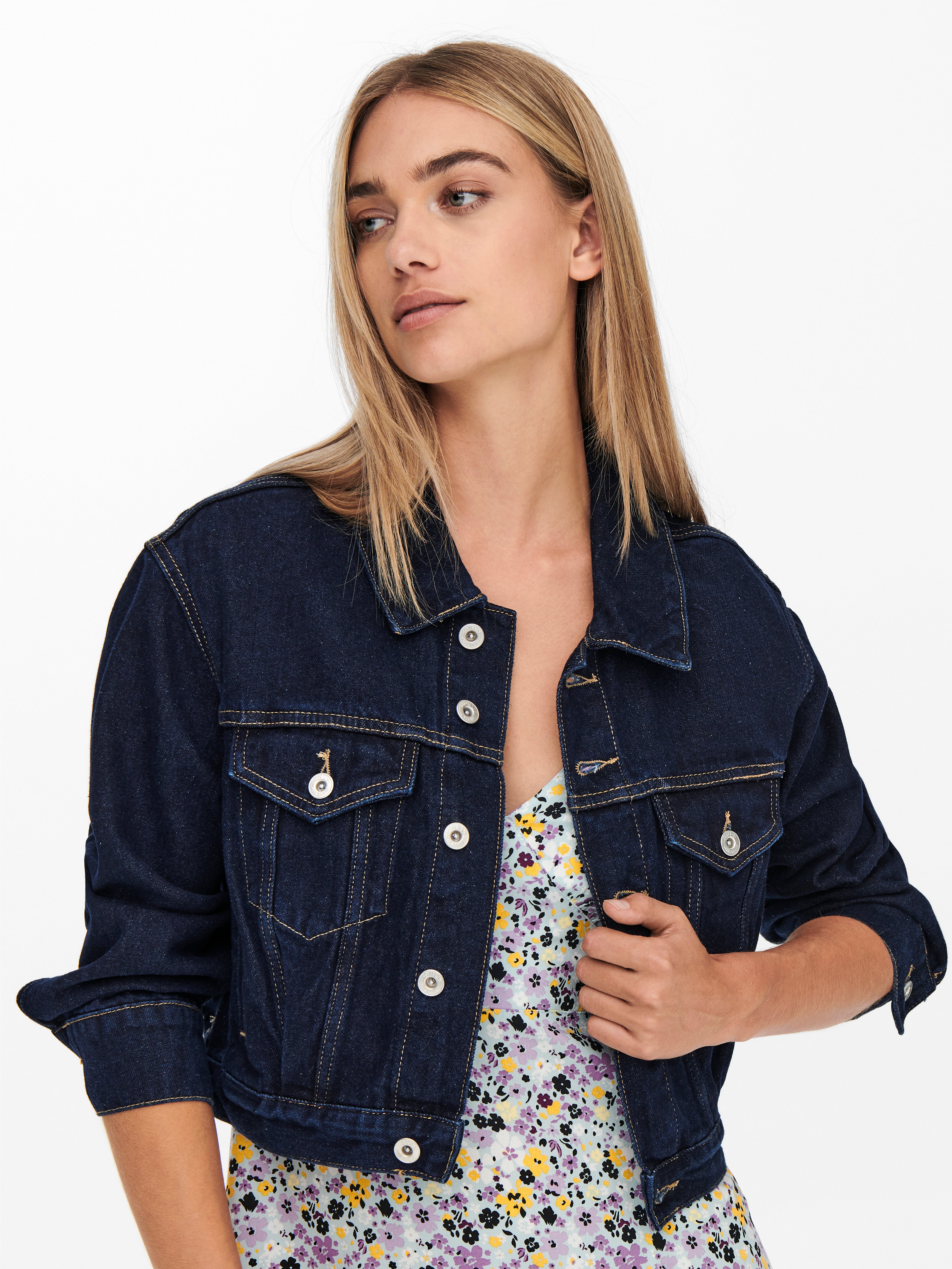 Cropped Denim jacket | Dark Blue | ONLY®