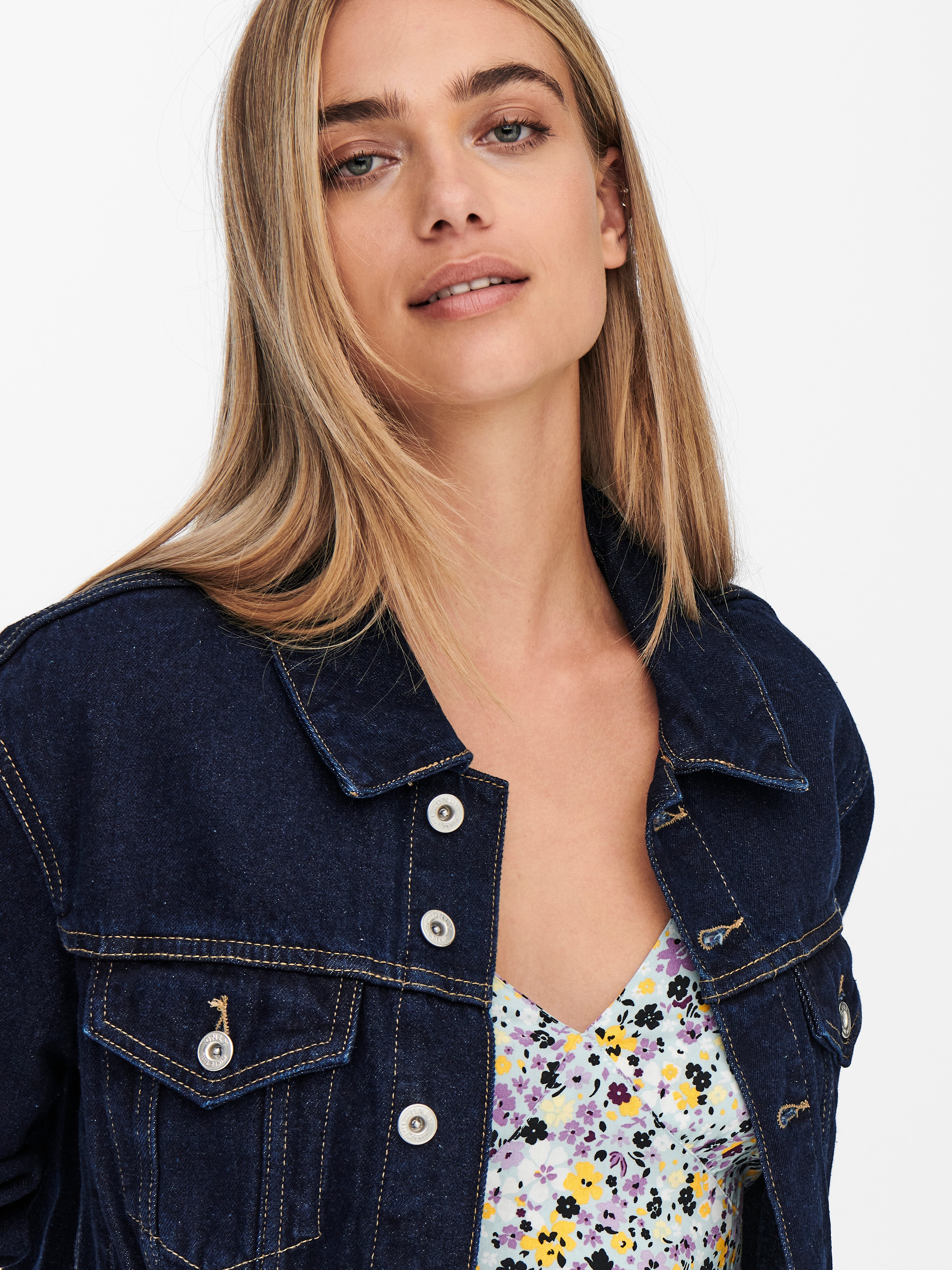 Cropped Denim jacket | Dark Blue | ONLY®