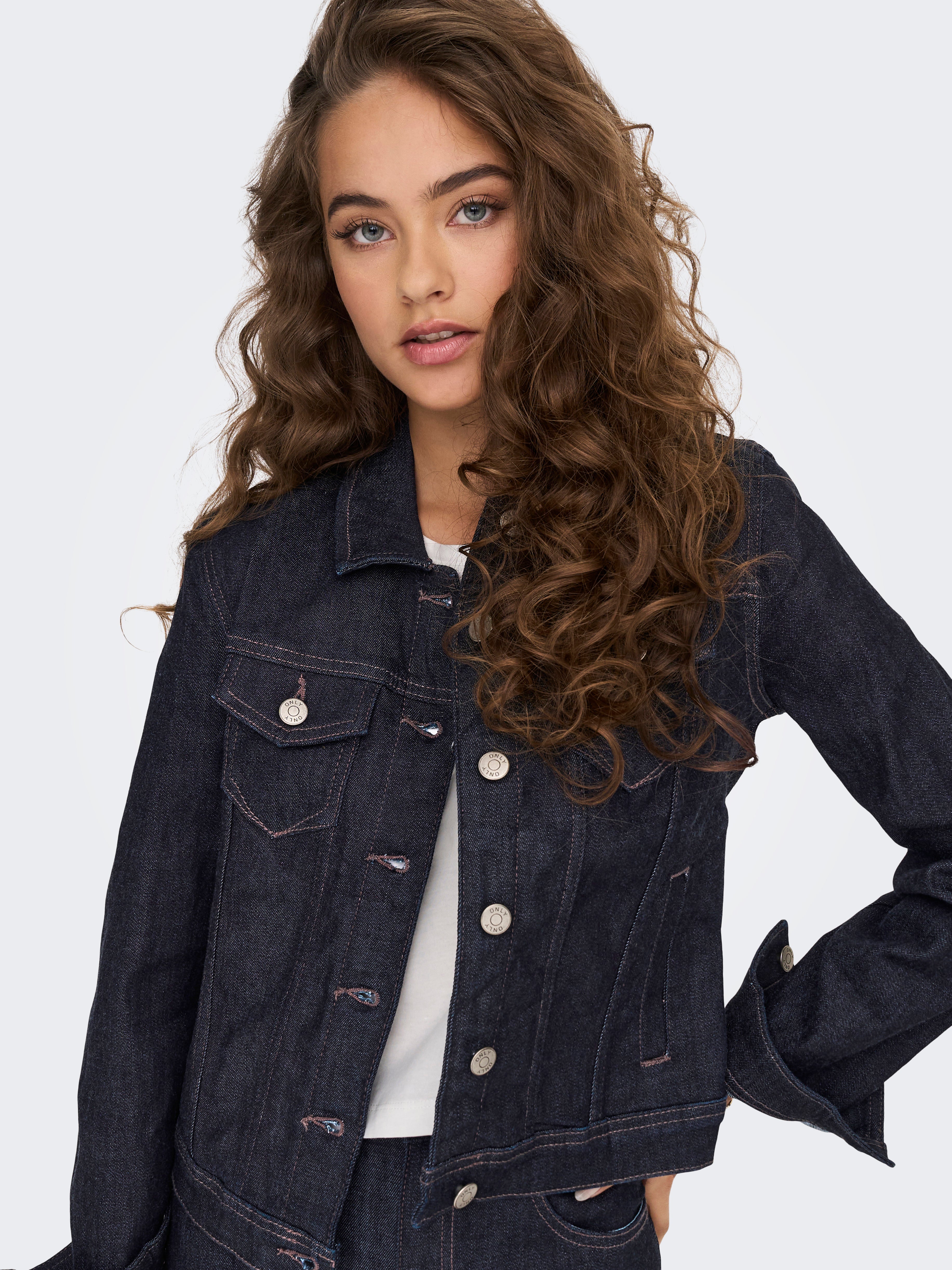 LEI Girls Jean Jacket Size S Dark Wash Blue Denim Short Long Sleeve | eBay