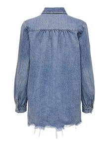 ONLY Denimskjorte med rå kant -Medium Blue Denim - 15246997