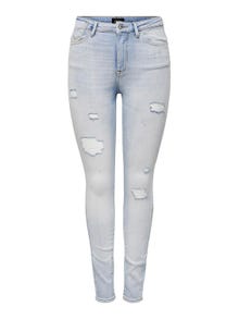 ONLY Jeans Skinny Fit Taille haute Ourlé destroy -Light Blue Bleached Denim - 15246999