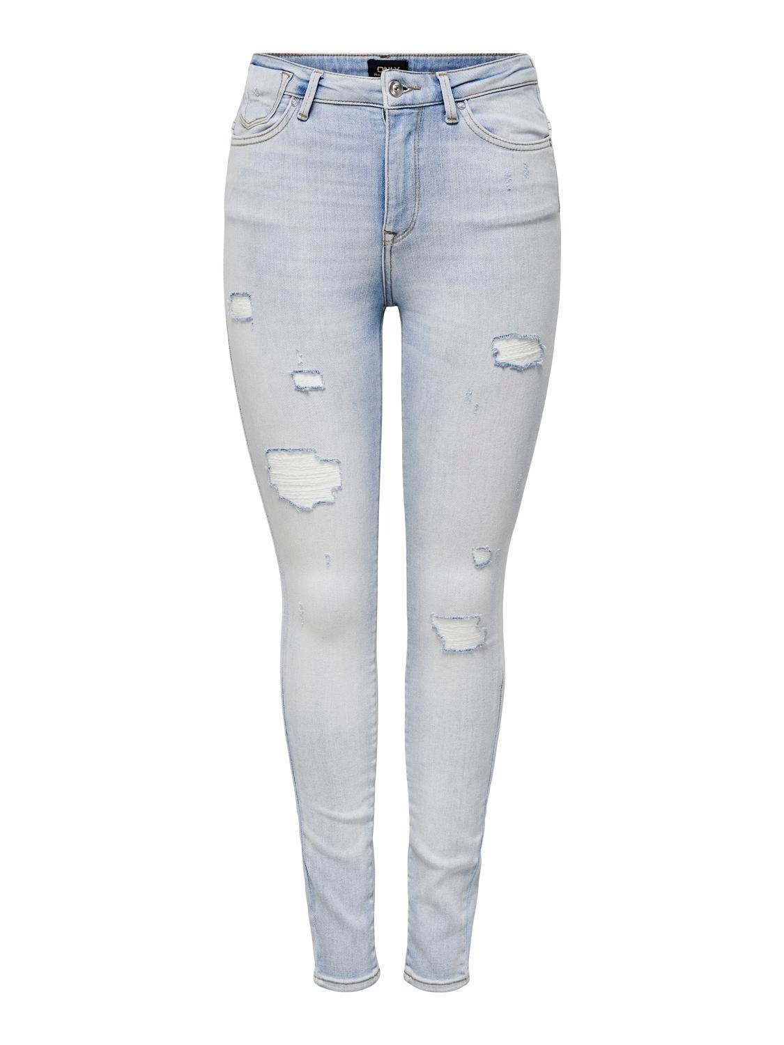 ONLY Skinny Fit High waist Destroyed hems Jeans -Light Blue Bleached Denim - 15246999