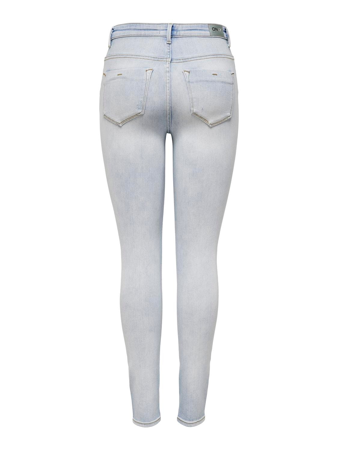 ONLY Jeans Skinny Fit Taille haute Ourlé destroy -Light Blue Bleached Denim - 15246999
