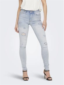ONLY ONLForever High Waist Destroyed Skinny Fit Jeans -Light Blue Bleached Denim - 15246999