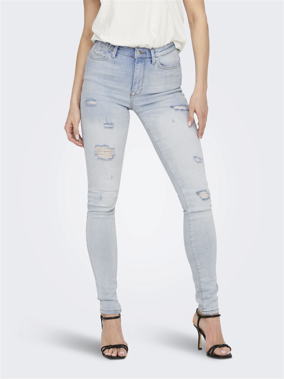 ONLY Skinny Fit Hohe Taille Offener Saum Jeans -Light Blue Bleached Denim - 15246999