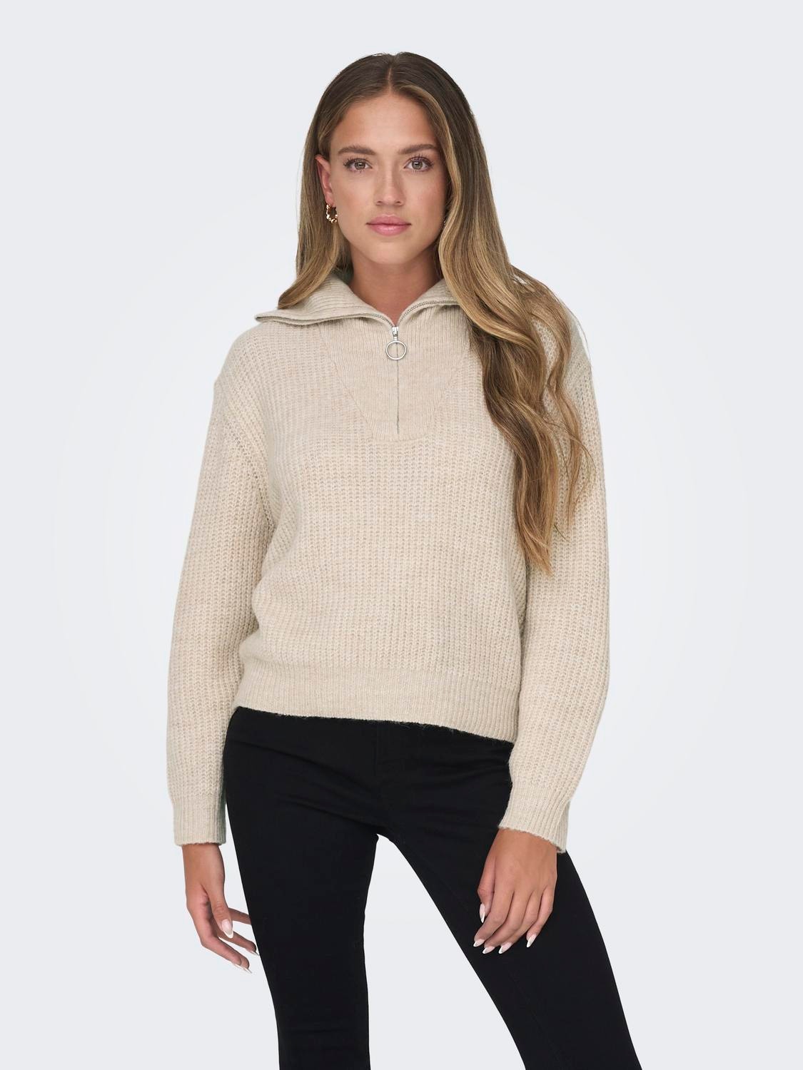 ONLY Regular Fit High neck Ribbed cuffs Pullover -Cloud Dancer - 15247008