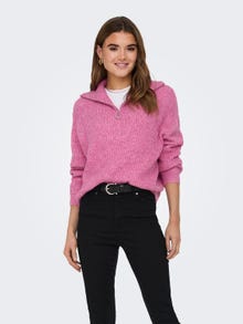 ONLY Normal geschnitten Hoch geschlossen Gerippte Ärmelbündchen Pullover -Shocking Pink - 15247008