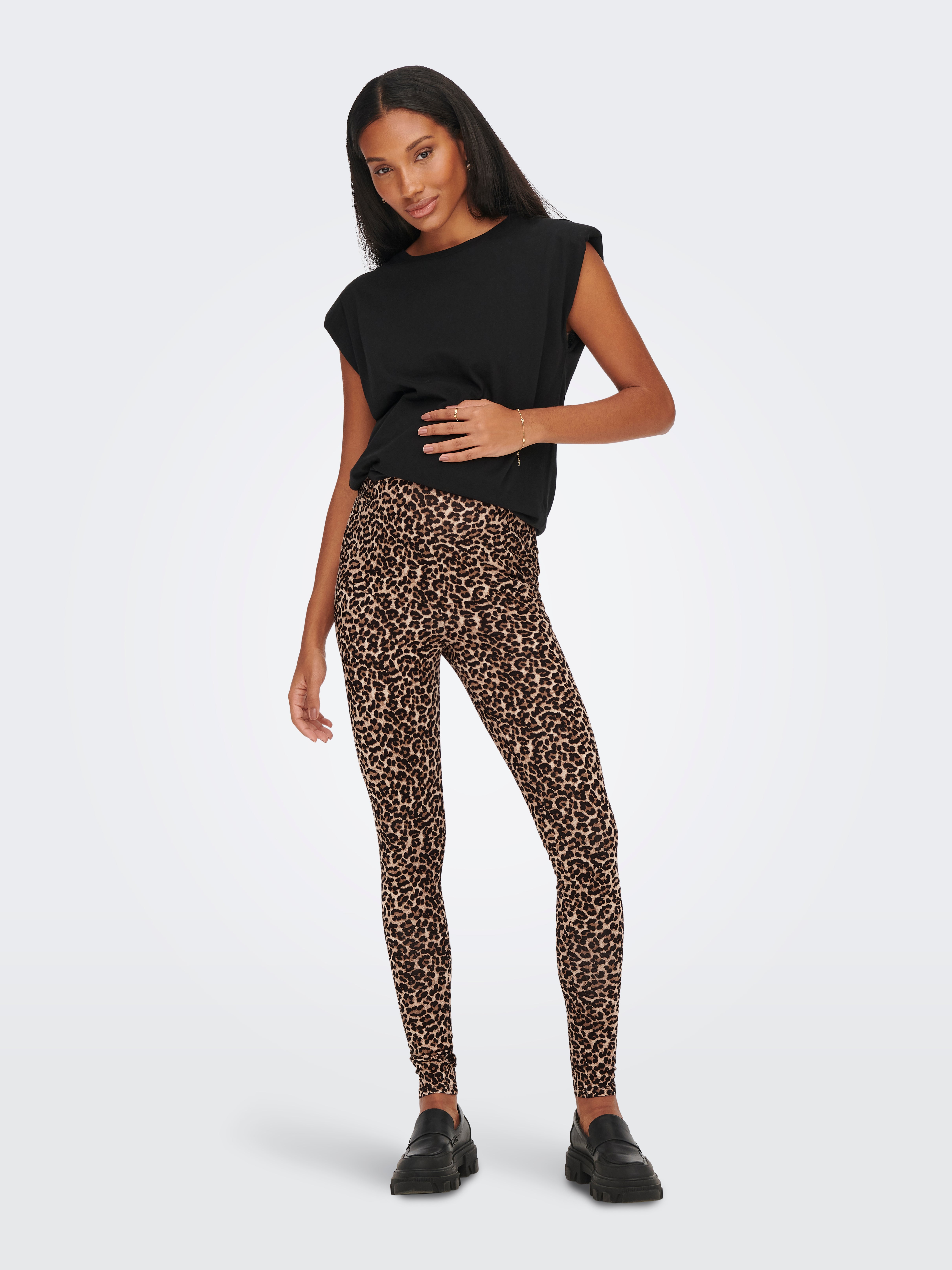 Moda negro estampado de leopardo ajustado hasta la rodilla Leggings cintura  alta elasticidad pantalones de yoga Leggings adolescentes, Moda Polainas