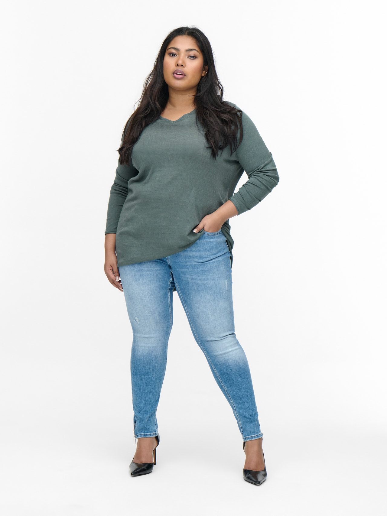 ONLY Curvy long viscose Pullover -Balsam Green - 15247293