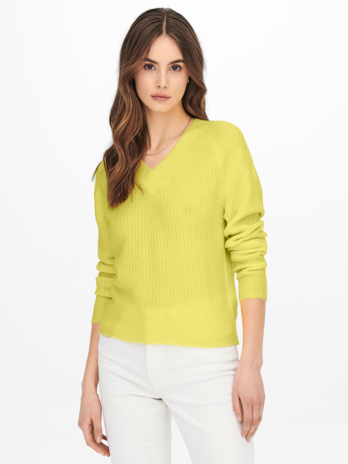 ONLY V-Ausschnitt Pullover -Yellow Cream - 15247502