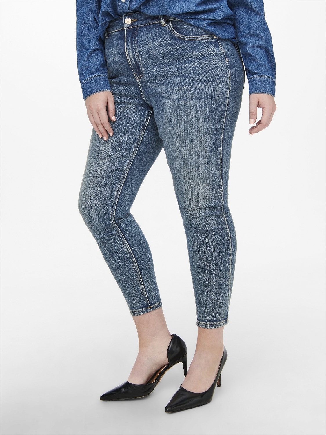 ONLY Curvy CARKila life hw ank Skinny fit jeans -Medium Blue Denim - 15247551