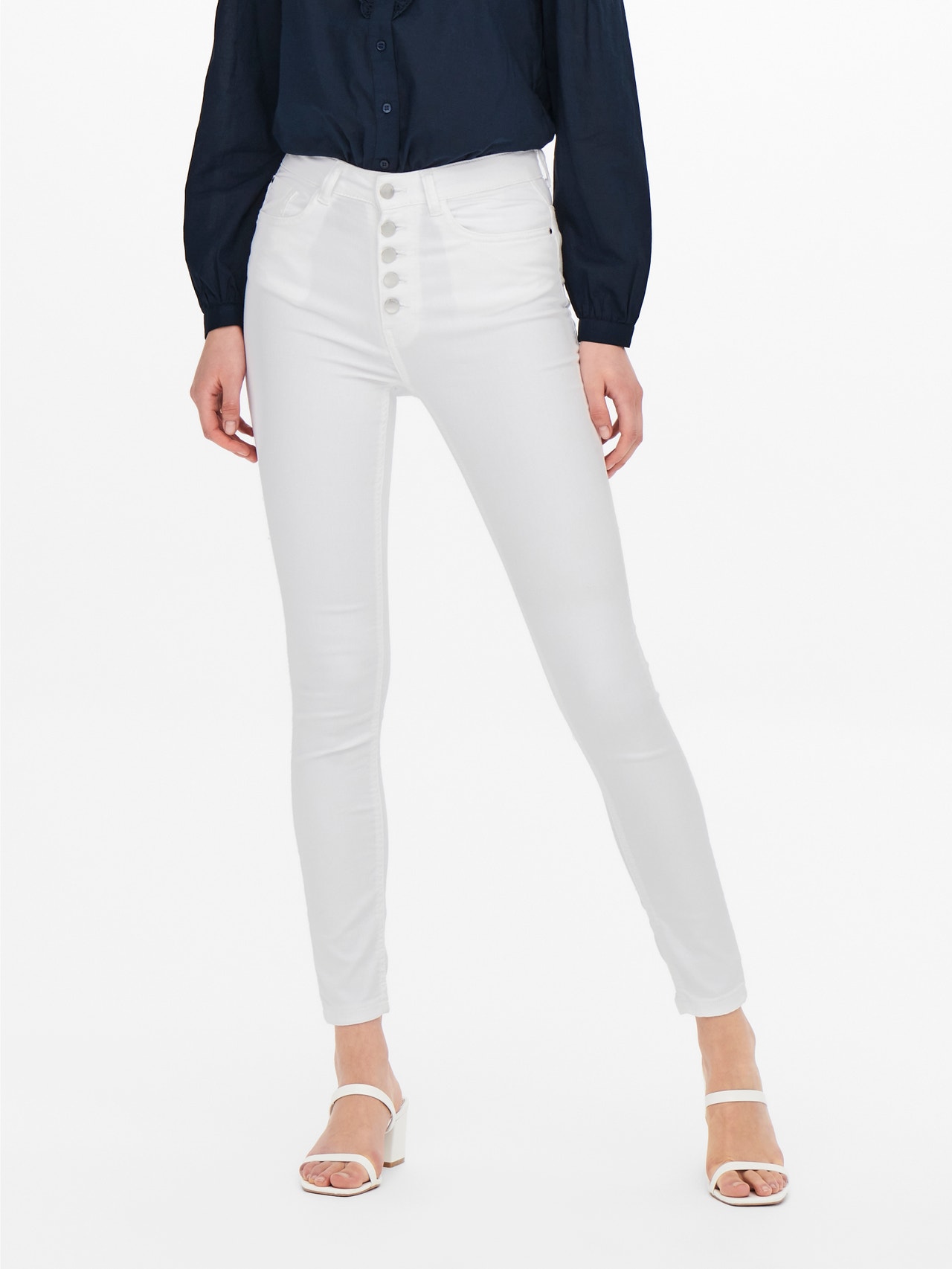 ONLY JDYLara Life HW Ank Button Skinny Fit Jeans -White - 15247662