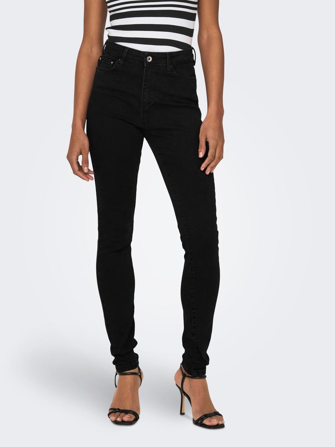 ONLY ONLICONIC NOOS - SKINNY LONGUEUR CHEVILLE jean taille haute -Black Denim - 15247810