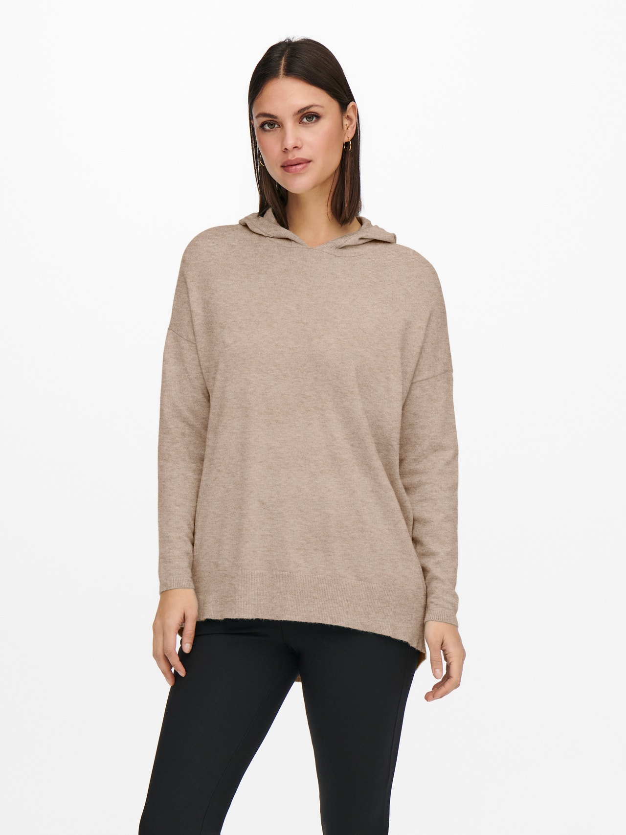 ONLY Loose hooded Knitted Pullover -Beige - 15248242