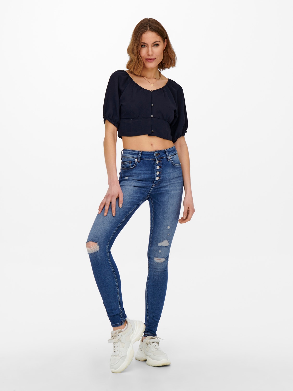 ONLY Solid colored crop Top -Night Sky - 15248610