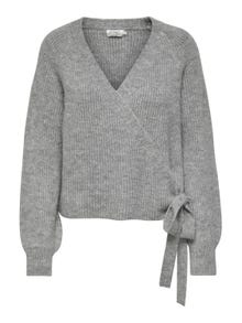 ONLY Split neck Knit Cardigan -Light Grey Melange - 15248652