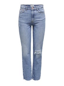 ONLY Jeans Straight Fit Taille haute Ourlet coupé -Light Medium Blue Denim - 15248661