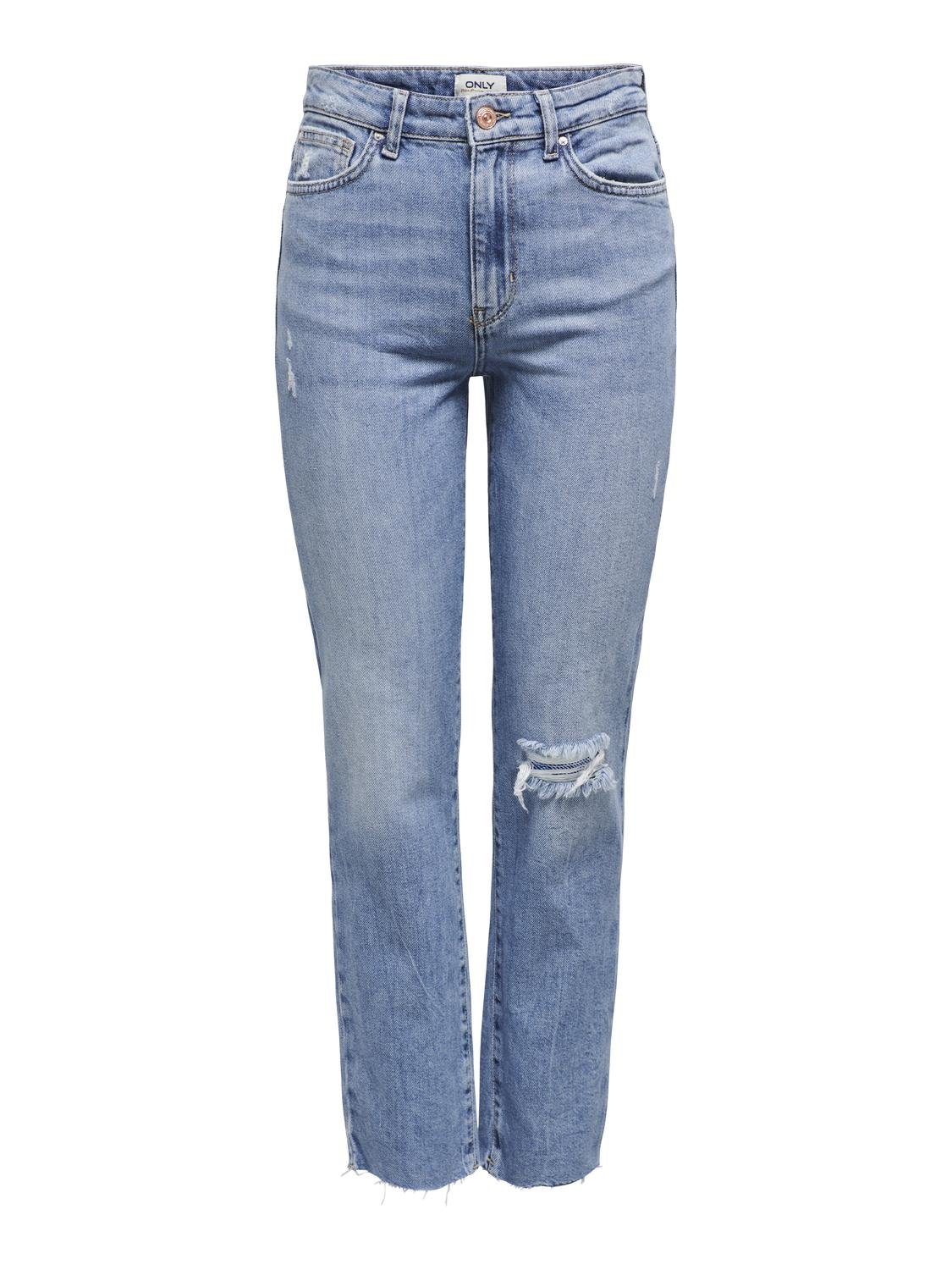 ONLY ONLEmily highwaisted destroyed Straight fit jeans -Light Medium Blue Denim - 15248661