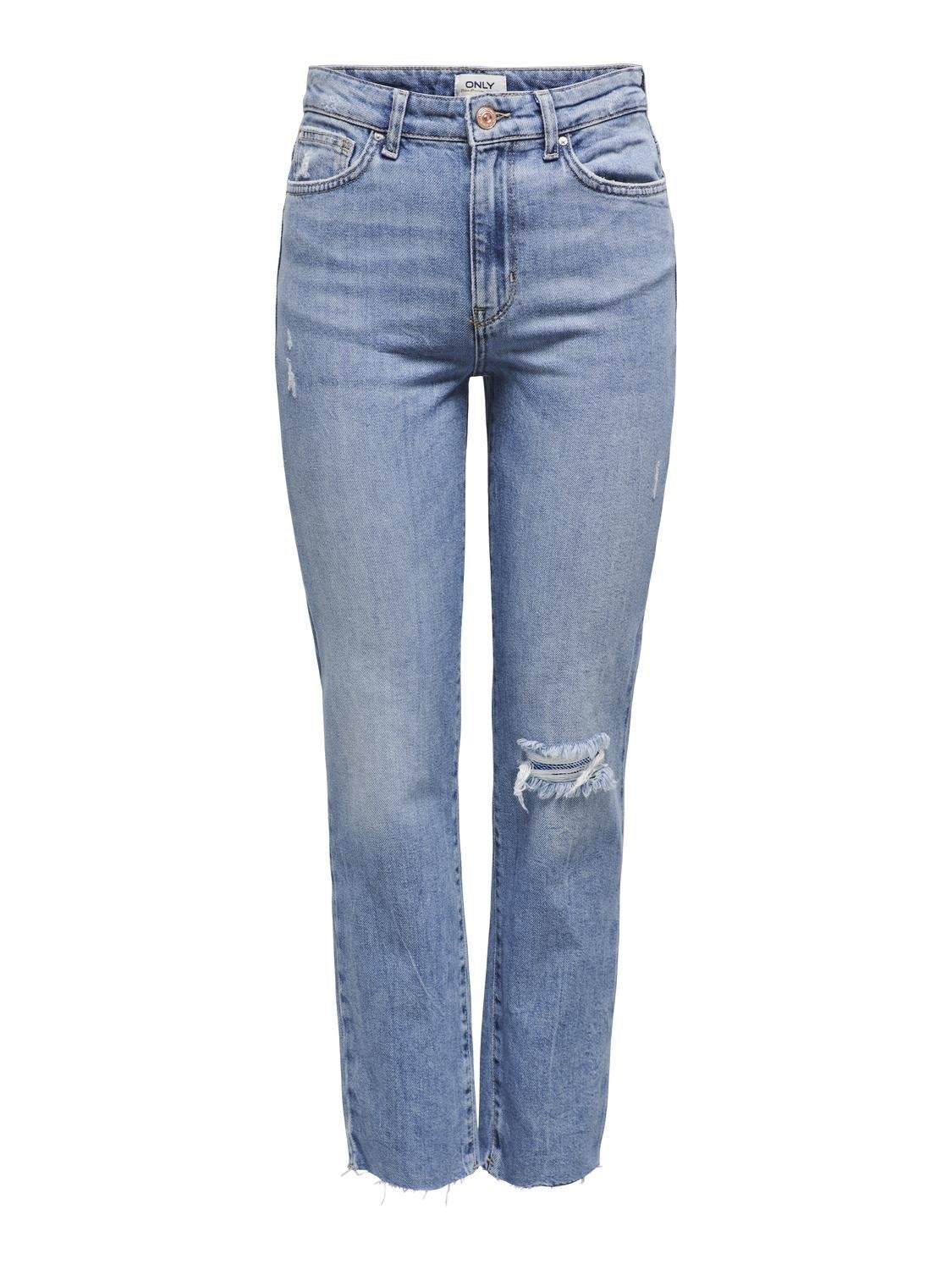 ONLEmily taille haute destroy Jean droit Bleu moyen ONLY