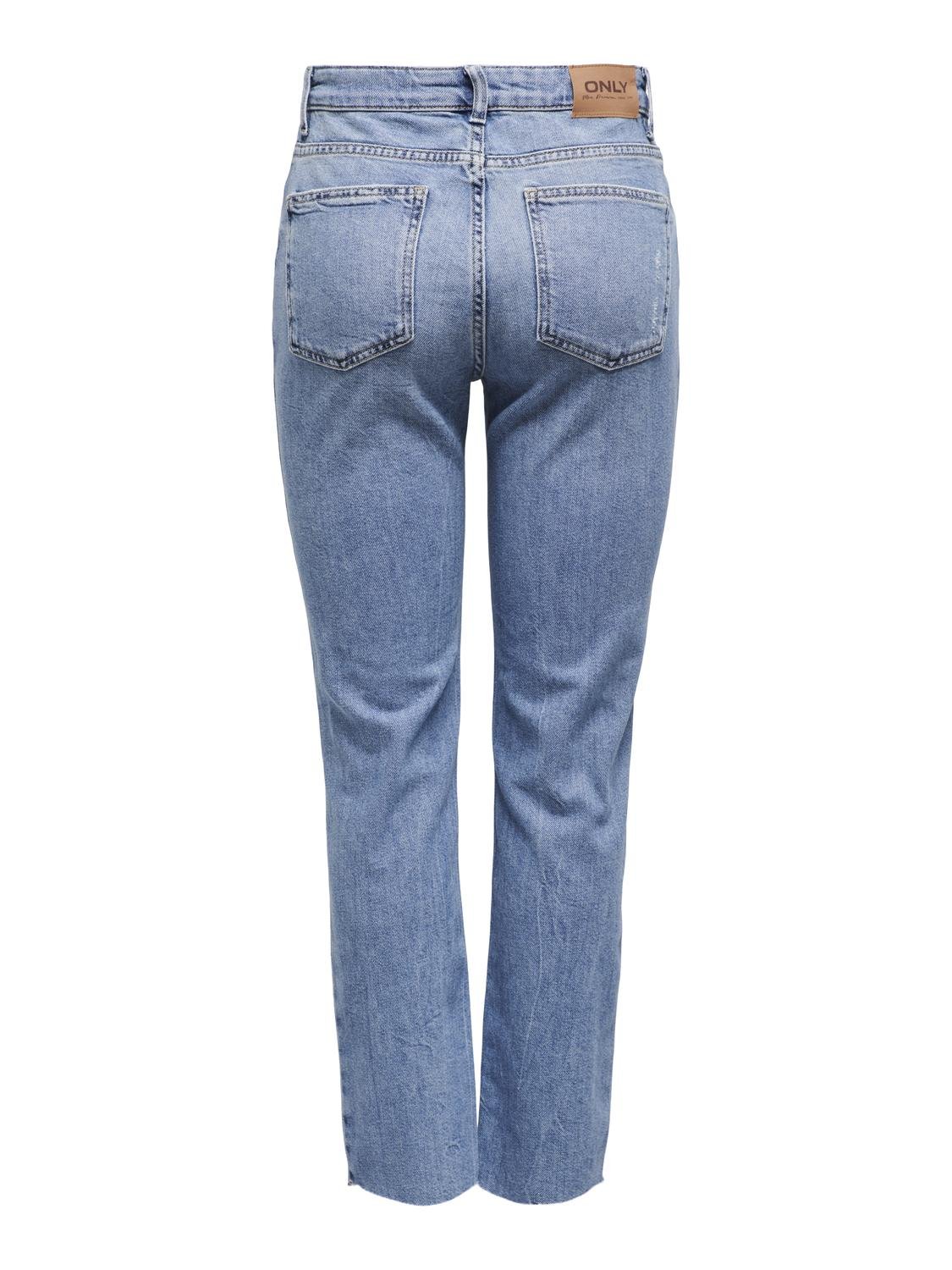 ONLY Straight Fit High waist Cut-off hems Jeans -Light Medium Blue Denim - 15248661
