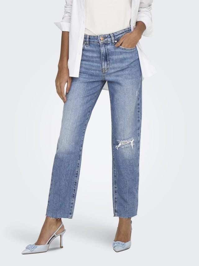 ONLY Straight Fit High waist Cut-off hems Jeans - 15248661