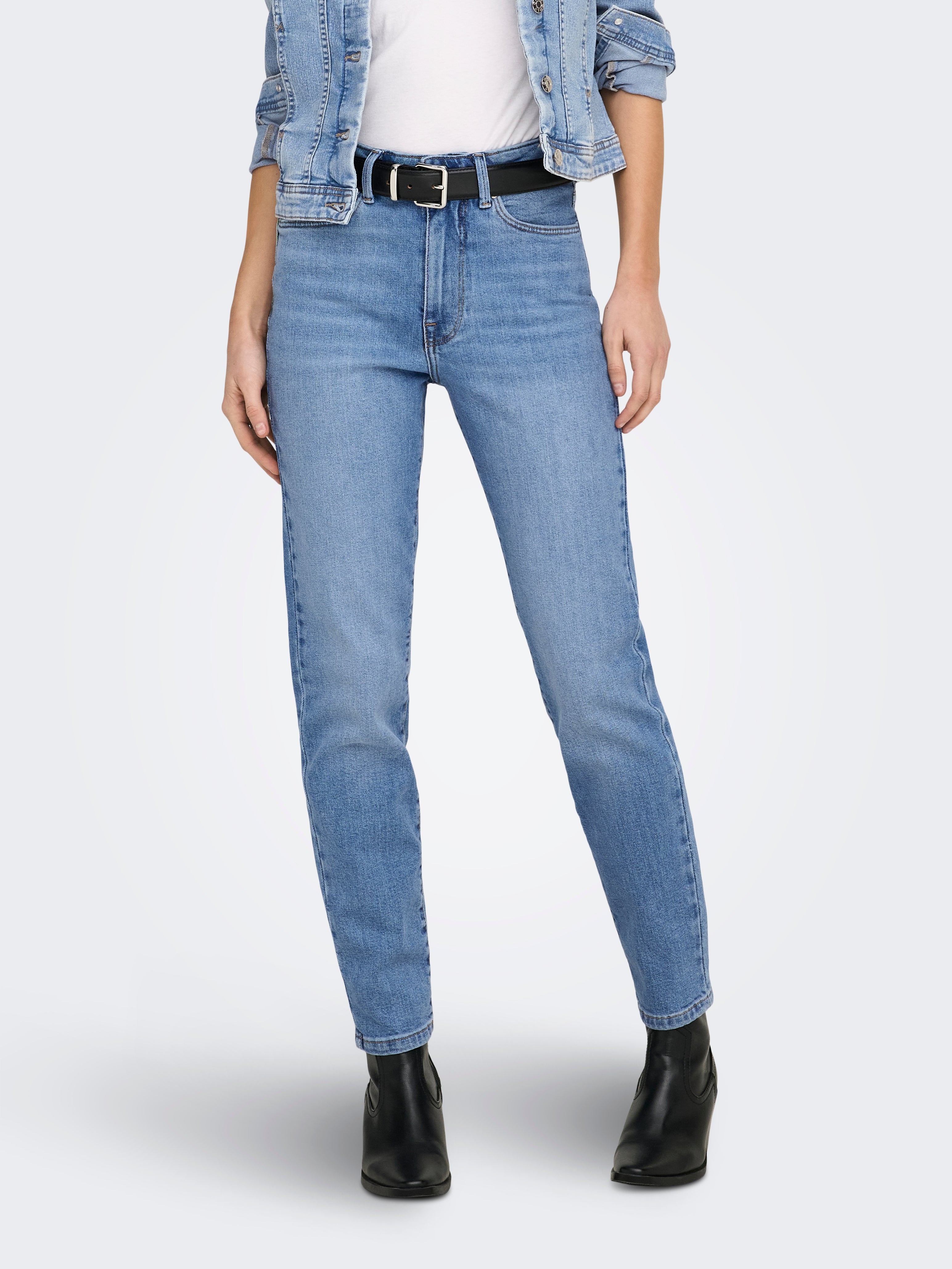 Onlemily Ankel Hohe Taille Gerade Geschnitten Jeans