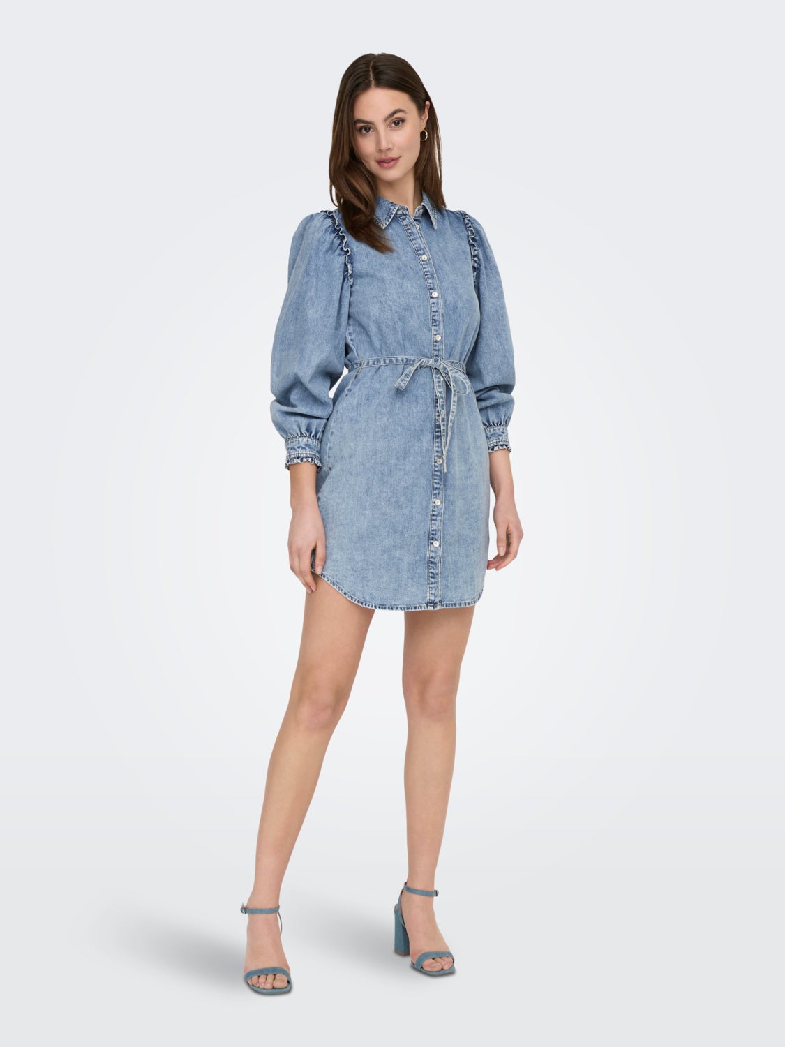 light blue denim long sleeve dress