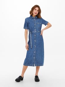 ONLY Locker geschnitten Rundhals Kurzes Kleid -Medium Blue Denim - 15249017