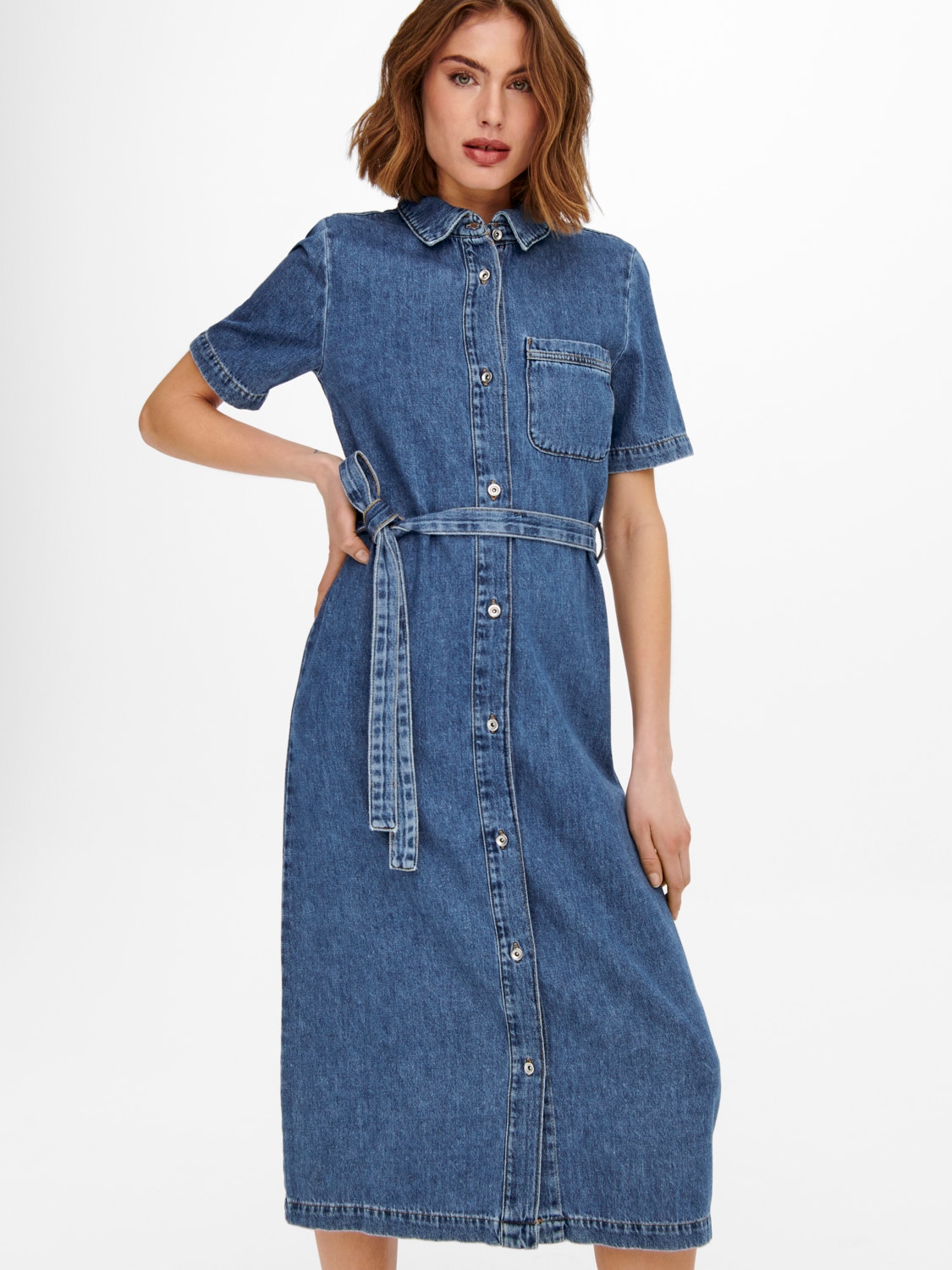 ONLY Short sleeved Denim Dress -Medium Blue Denim - 15249017